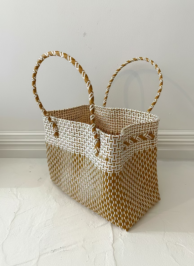 Large Beach Tote in Gold & White
