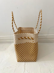 Large Beach Tote in Gold & White
