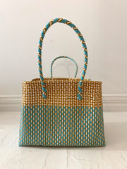 Large Beach Tote in Blue & Gold