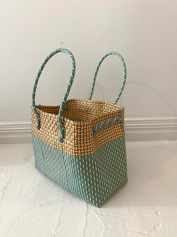 Large Beach Tote in Blue & Gold