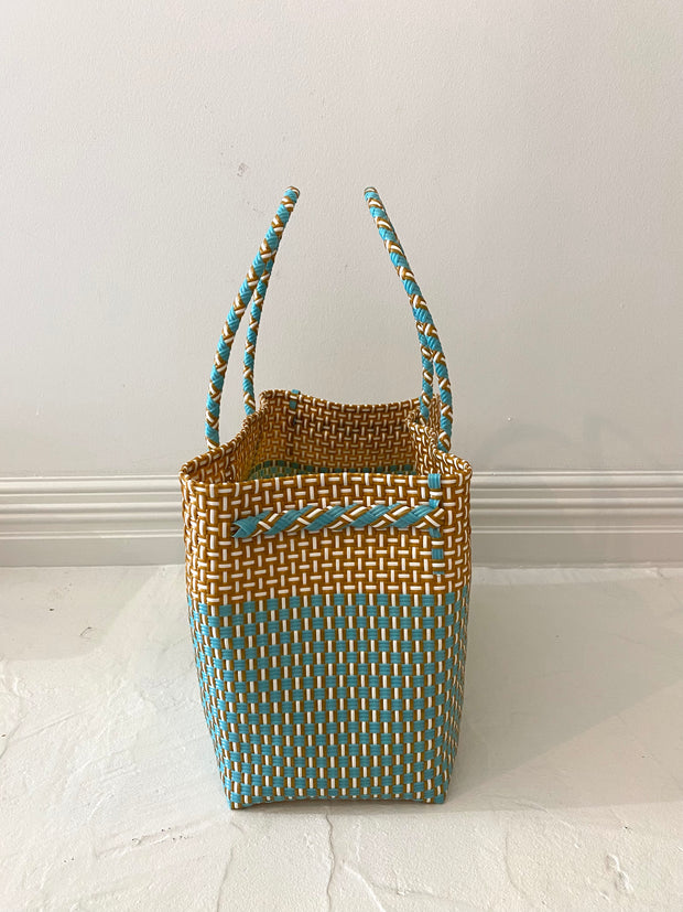 Large Beach Tote in Blue & Gold