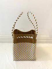Large Square Beach Tote in Gold & White