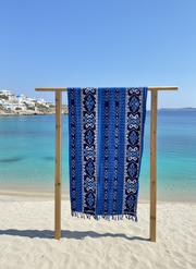 Ikat Beach Towel Sarong in Cobalt