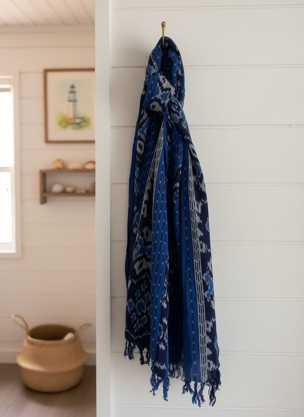 Ikat Beach Towel Sarong in Cobalt