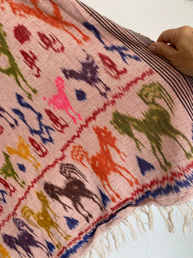 Ikat Beach Towel Sarong in Pink Animal