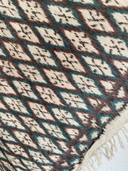 Close-up of a patterned rug with geometric design Ikat towel in River iridescent sea fremantle