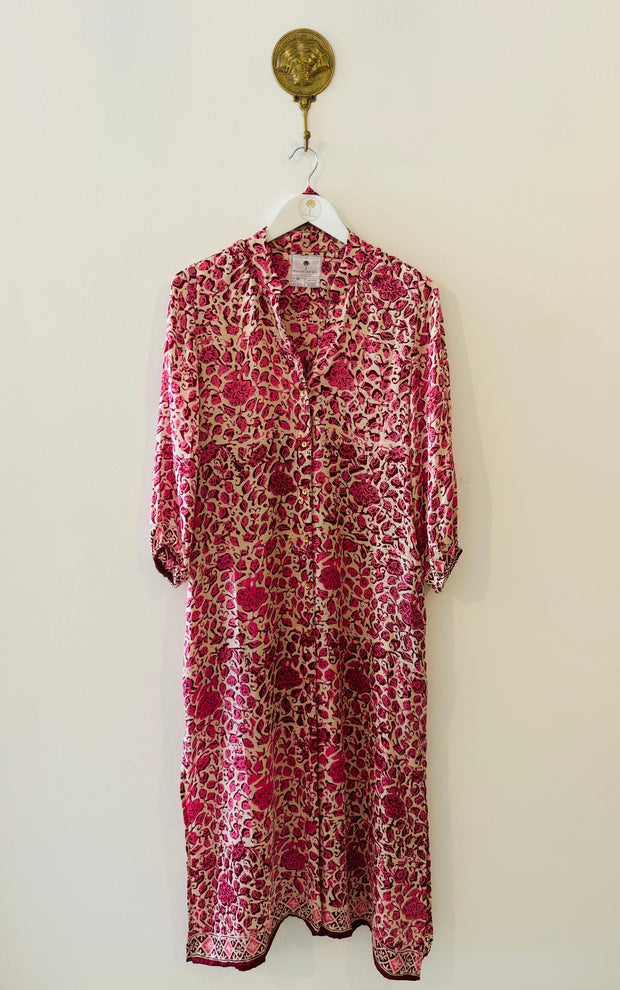 Pre Order Belize Silk Shirt Dress in Cherry Blossom