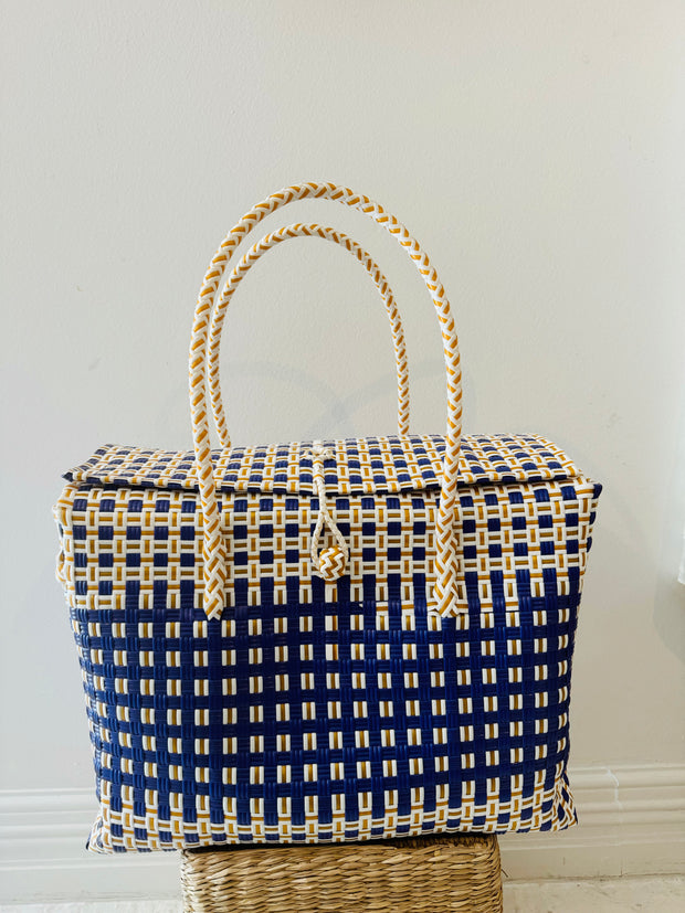 Blue Basket Tote with Lid