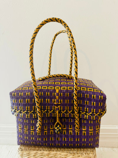 Purple & Gold Basket Tote with Lid