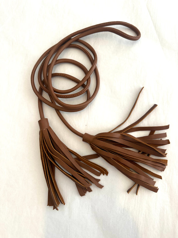 Leather Tassel Belt in Brown