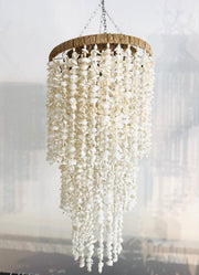 Shell Chandelier 3 Tier twine and white shell drop