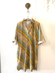 Oversized Beach Shirt Dress -Green and Gold Batik