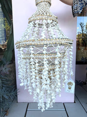 Shell Chandelier round-tier-diamond white nassa cream communis