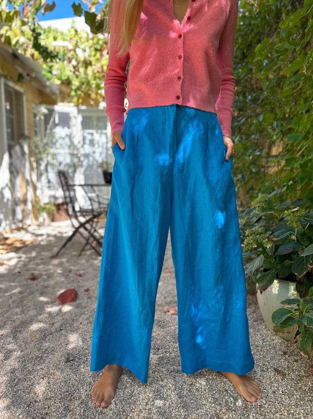 Feather Linen Palazzo Pants in Sky Blue