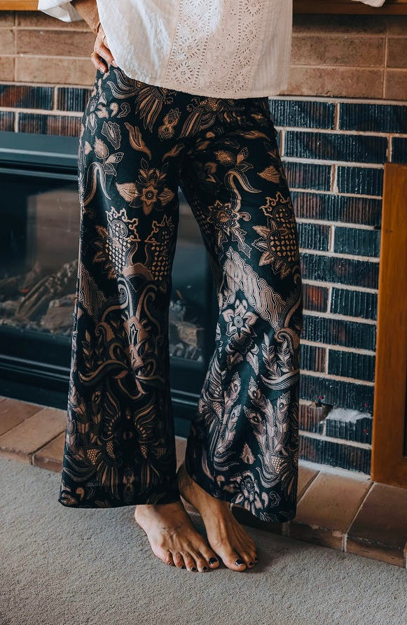 Batik Palazzo Pant in Black and Gold