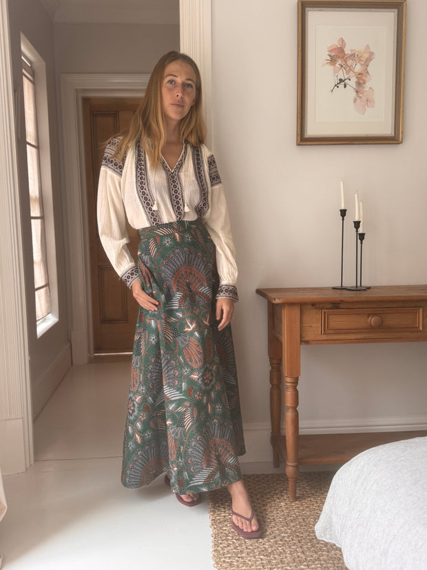 The Laurent Batik Maxi Skirt in Greenbird