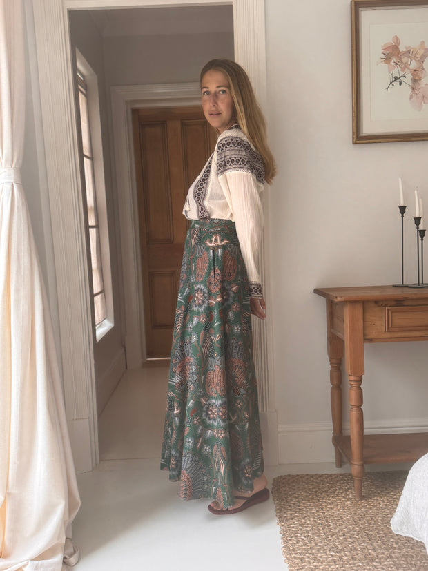 The Laurent Batik Maxi Skirt in Greenbird