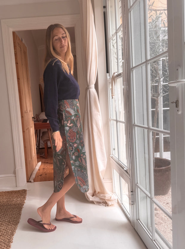 Batik Midi Skirt in Greenbird