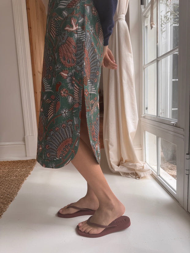 Batik Midi Skirt in Greenbird