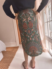 Batik Midi Skirt in Greenbird