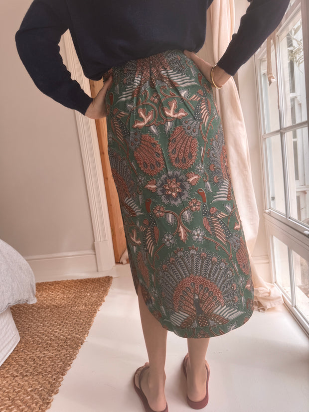 Batik Midi Skirt in Greenbird