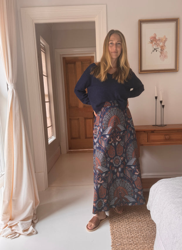 The Laurent Batik Maxi Skirt in Bluebird