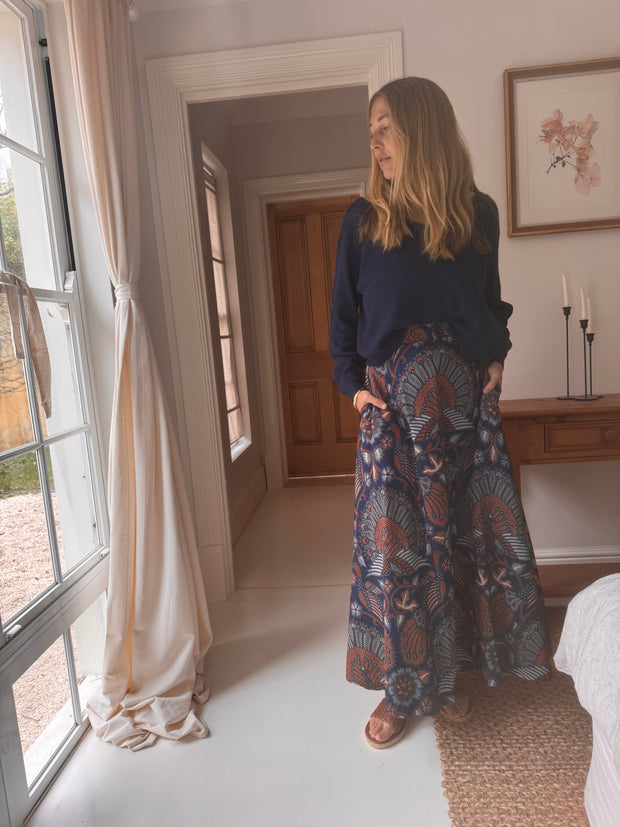 The Laurent Batik Maxi Skirt in Bluebird