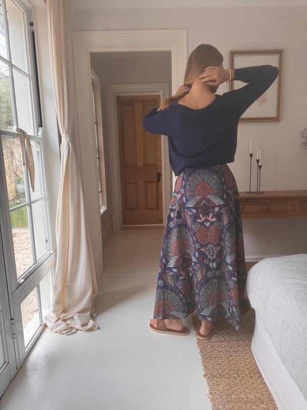 The Laurent Batik Maxi Skirt in Bluebird