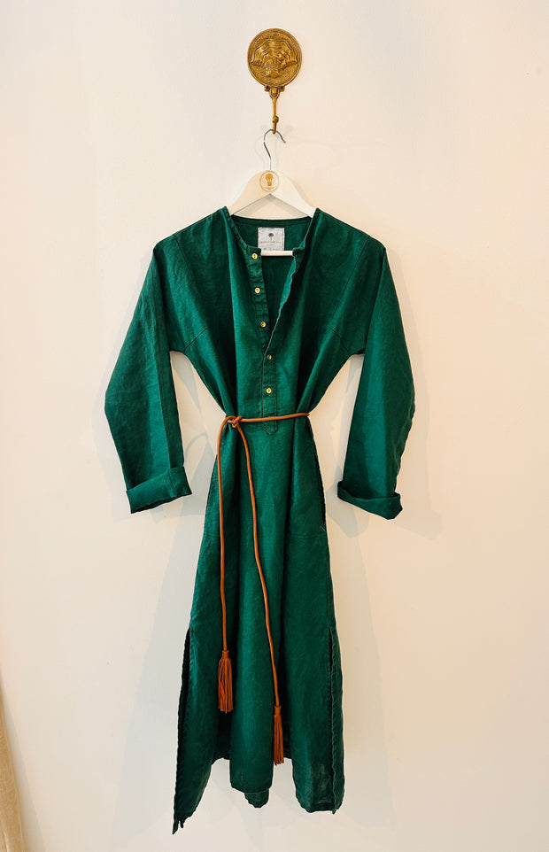 Amira Emerald Green Linen Kaftan