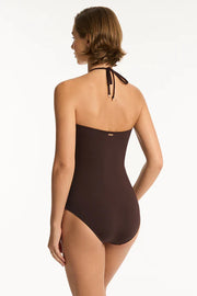Sea Level Infinity Gathered Keyhole Bandeau One Piece in Cocoa