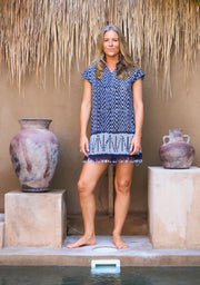 Ikat Mini Dress in Navy Diamonds