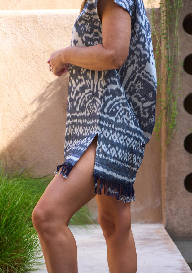 Ikat Mini Dress in Charcoal