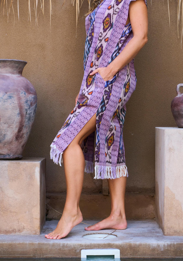 Ponza Island Dress in Purple Ikat