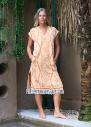 Ponza Island Dress in Peach Ikat