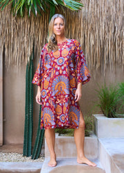 Porto Midi Kaftan in Flaming Peacock