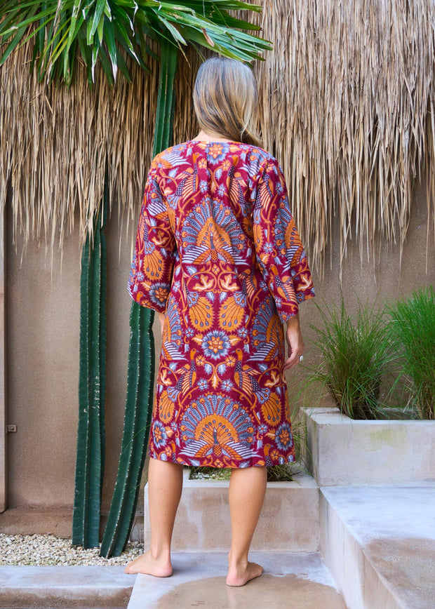 Porto Midi Kaftan in Flaming Peacock
