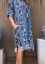 Oversized Beach Shirt Dress - Grey Ikat