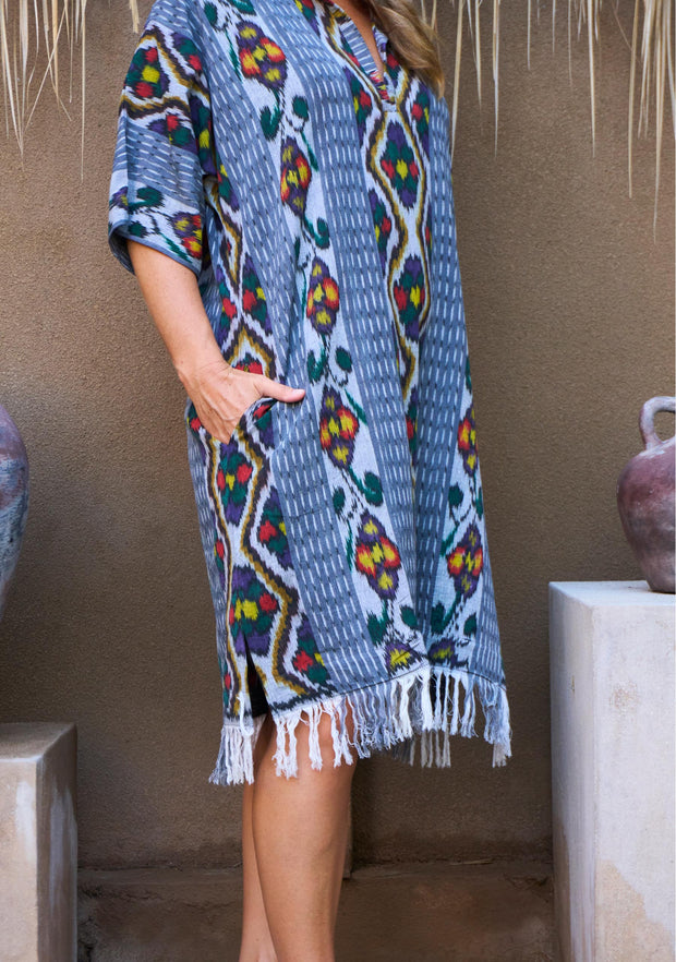 Oversized Beach Shirt Dress - Grey Ikat