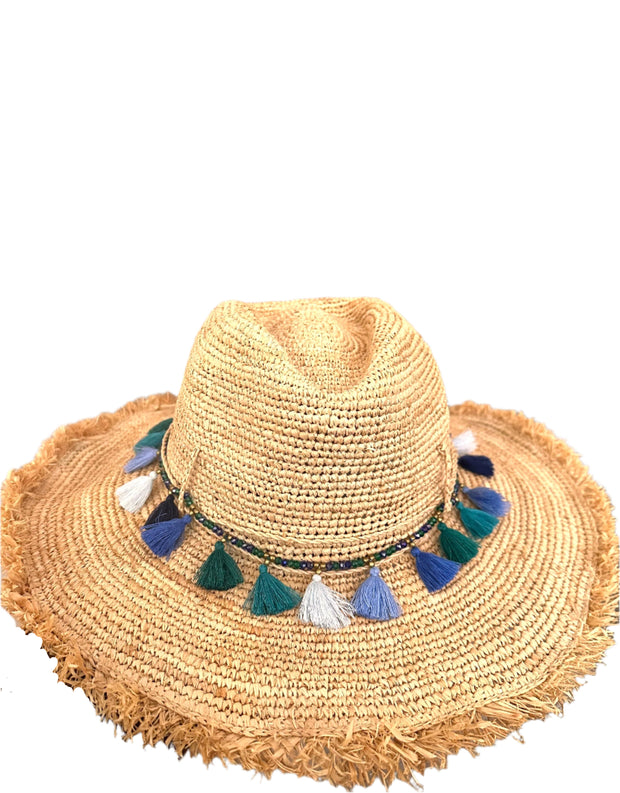 Iridescent Sea Fringed raffia Hat