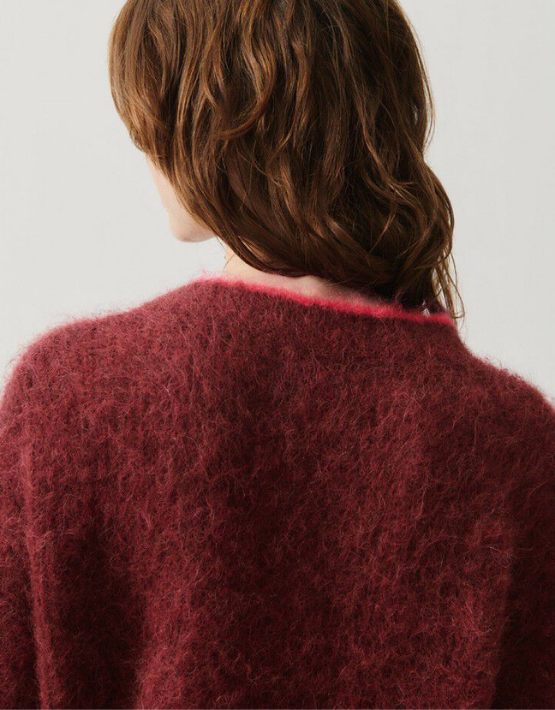 American Vintage BYMI Cardigan in Burgundy Black Melange