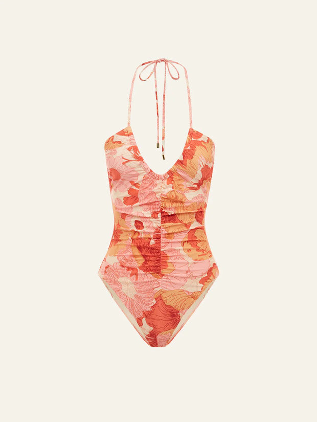 Peony Swimwear Ruched Vacation One Piece in Paloma