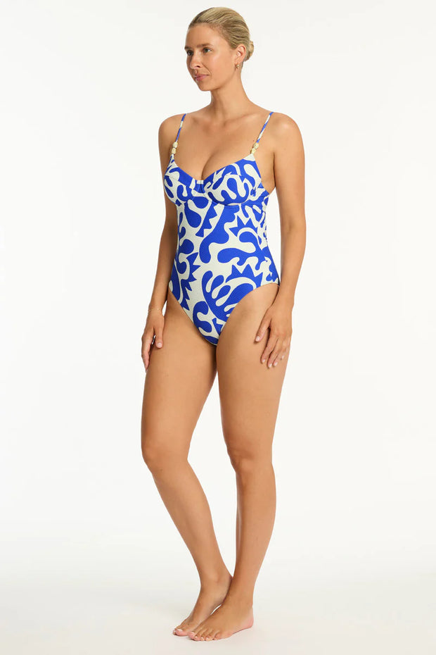 SEA LEVEL Seascape Balconette Bra One Piece in Blue