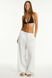 SEA LEVEL Tidal Linen Palazzo Pant in White