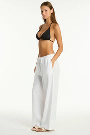 SEA LEVEL Tidal Linen Palazzo Pant in White