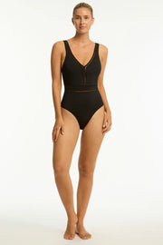 Sea Level Essentials Spliced Waisted One Piece in Black