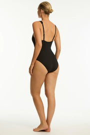 Sea Level Essentials Spliced Waisted One Piece in Black