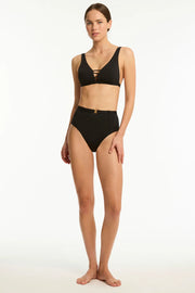 INDIA HICKS x SEA LEVEL Lattice Plunge Bra Top in Black