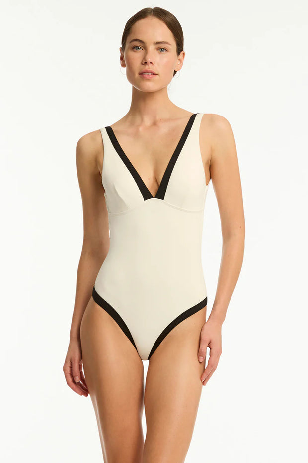 INDIA HICKS x SEA LEVEL Border One Piece in Coconut