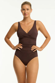 SEA LEVEL Essentials Edit Cross Front Multifit One Piece in Cocoa Iridescent Sea Perth Fremantle