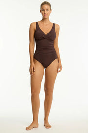 SEA LEVEL Essentials Edit Cross Front Multifit One Piece in Cocoa Iridescent Sea Perth Fremantle